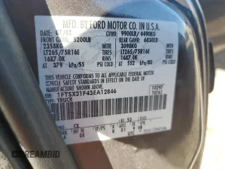2003 Ford F-350 XL with VIN 1FTSX31F43EA12846, listed as a Copart auction lot 85211144 with Not Provided miles and Salvage Title. Bid and sale history available at DreamBid. Image 14.