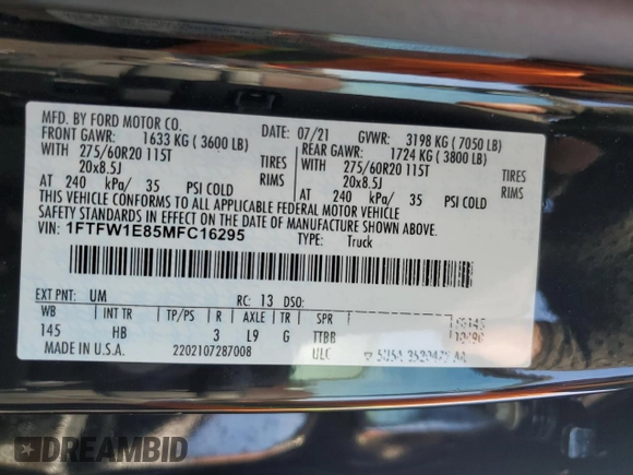 2021 Ford F-150 XL с VIN 1FTFW1E85MFC16295, выставлен на аукционе Copart как лот 86412154 с пробегом 28 357 миль миль и Списание • Salvage title. История ставок и продаж доступна на DreamBid. Изображение 14.