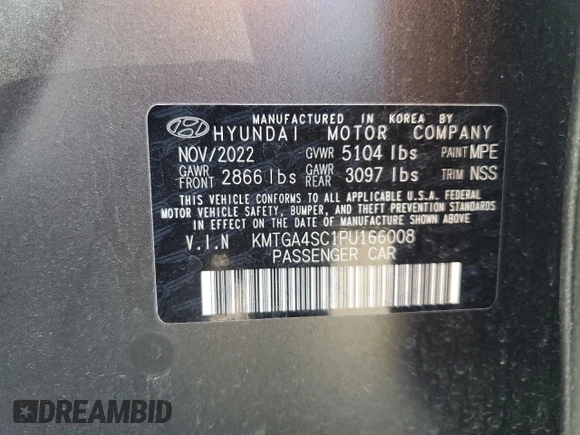 2023 Genesis G80 2.5T with VIN KMTGA4SC1PU166008, listed as a Copart auction lot 79831594 with 12,628 mi miles and Salvage Title. Bid and sale history available at DreamBid. Image 12.