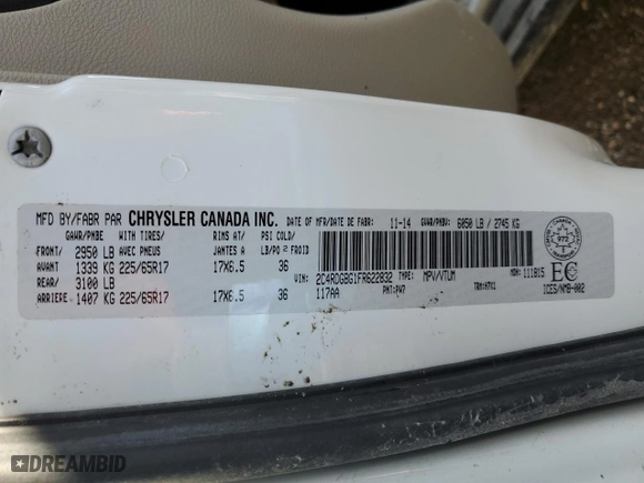 2015 Dodge Grand Caravan SE Plus with VIN 2C4RDGBG1FR622832, listed as a Copart auction lot 48549815 with 181,512 mi miles and Salvage Title. Bid and sale history available at carsss.com. Image 13.