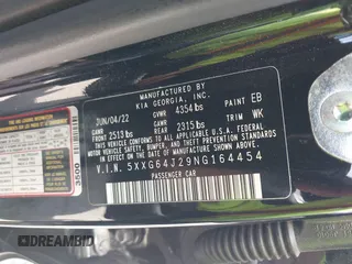 2022 Kia K5 GT-Line z VIN 5XXG64J29NG164454, wystawiony jako IAAI lot #42102282 z przebiegiem 43 367 mil mil oraz . Historia ofert i sprzedaży dostępna na DreamBid. Obrazek 9.