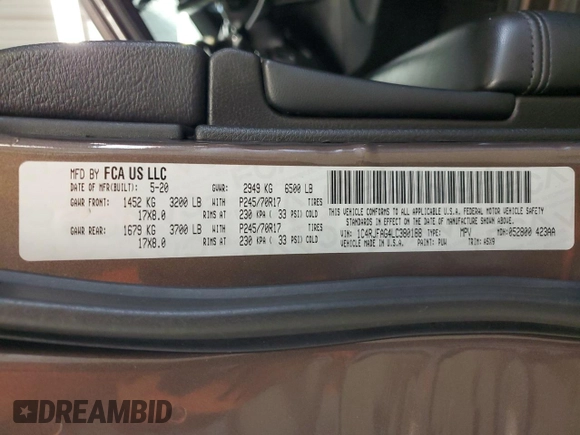 2020 Jeep Grand Cherokee Laredo E with VIN 1C4RJFAG4LC380188, listed as a Copart auction lot 58388125 with 106,709 mi miles and Clean title. Bid and sale history available at DreamBid. Image 13.