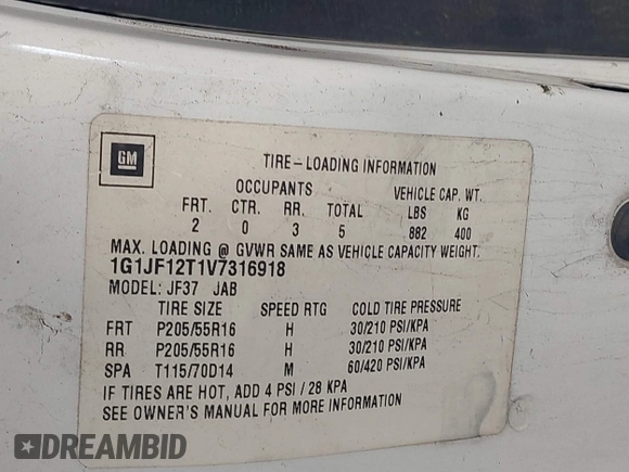 1997 Chevrolet Cavalier with VIN 1G1JF12T1V7316918, listed as a IAAI auction lot 41657778 with 264,016 mi miles and . Bid and sale history available at DreamBid. Image 9.