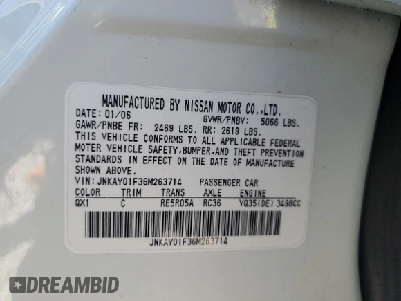 2006 Infiniti M with VIN JNKAY01F36M263714, listed as a Copart auction lot 64113864 with 139,836 mi miles and Salvage Title. Bid and sale history available at DreamBid. Image 12.