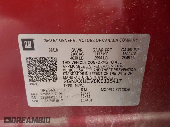 2019 Chevrolet Equinox LT z VIN 2GNAXUEV8K6135417, wystawiony jako Copart lot #54163135 z przebiegiem 60 246 mil mil oraz Szkoda całkowita • Salvage title. Historia ofert i sprzedaży dostępna na DreamBid. Obrazek 13.