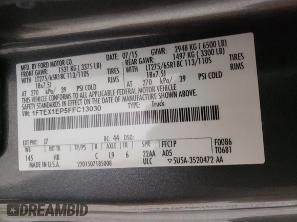 2015 Ford F-150 XLT with VIN 1FTEX1EP5FFC13030, listed as a Copart auction lot 46845495 with 177,880 mi miles and Salvage Title. Bid and sale history available at carsss.com. Image 14.