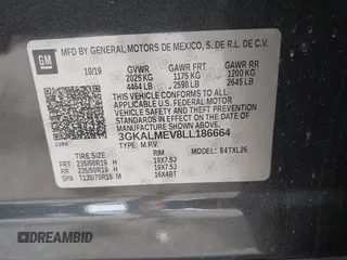 2020 GMC Terrain SLE with VIN 3GKALMEV8LL186664, listed as a IAAI auction lot 42266140 with 82,291 mi miles and . Bid and sale history available at DreamBid. Image 9.
