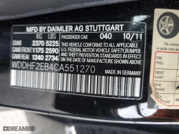 2012 Mercedes-Benz E-Class E 350 Luxury BlueTEC with VIN WDDHF2EB4CA551270, listed as a Copart auction lot 49106865 with 0 mi miles and Salvage Title. Bid and sale history available at carsss.com. Image 12.