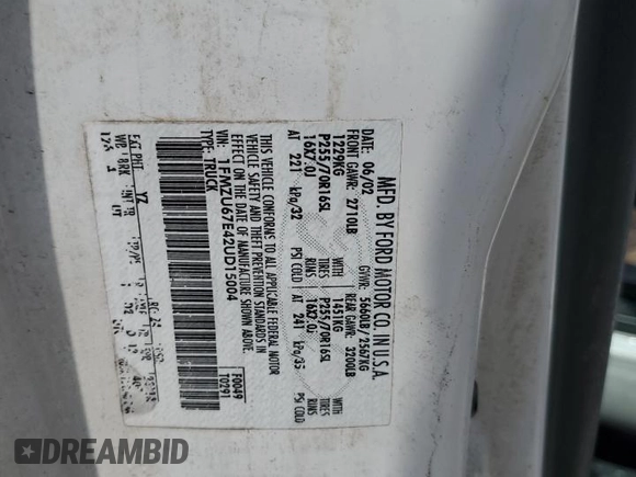 2002 Ford Explorer Sport Trac Value with VIN 1FMZU67E42UD15004, listed as a Copart auction lot 54129135 with 129,952 mi miles and Salvage title. Bid and sale history available at DreamBid. Image 13.