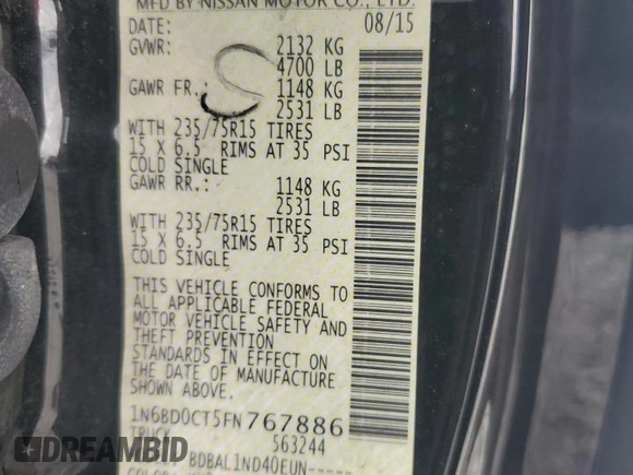 2015 Nissan Frontier S with VIN 1N6BD0CT5FN767886, listed as a Copart auction lot 56650895 with 116,050 mi miles and Salvage title. Bid and sale history available at DreamBid. Image 12.
