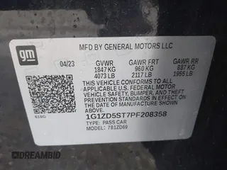 2023 Chevrolet Malibu LT with VIN 1G1ZD5ST7PF208358, listed as a IAAI auction lot 42186515 with 42,654 mi miles and . Bid and sale history available at DreamBid. Image 9.