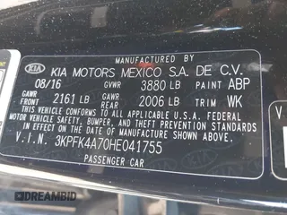 2017 Kia Forte LX with VIN 3KPFK4A70HE041755, listed as a IAAI auction lot 41681241 with 154,949 mi miles. Bid and sale history available at carsss.com. Image 9.