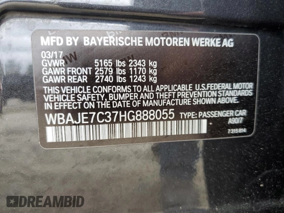 2017 BMW 5 Series 540i xDrive with VIN WBAJE7C37HG888055, listed as a Copart auction lot 51471245 with Not provided miles and Salvage title. Bid and sale history available at DreamBid. Image 12.