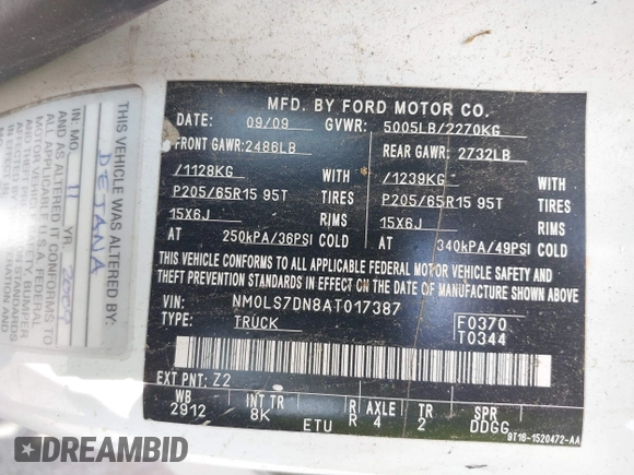 2010 Ford Transit Connect XLT с VIN NM0LS7DN8AT017387, выставлен на аукционе IAAI как лот 42756957 с пробегом Не указан миль и . История ставок и продаж доступна на DreamBid. Изображение 9.