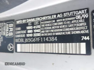 2000 Mercedes-Benz CLK 320/430 with VIN WDBLJ65G6YF114384, listed as a IAAI auction lot 41334745 with 131,461 mi miles and . Bid and sale history available at DreamBid. Image 9.