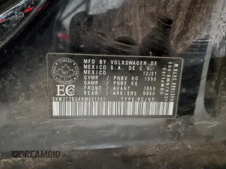 2022 Volkswagen Jetta GLI Autobahn с VIN 3VW2T7BU4NM001341, выставлен на аукционе Copart как лот 87741335 с пробегом 65 731 миль миль и Списание • Salvage title. История ставок и продаж доступна на DreamBid. Изображение 12.