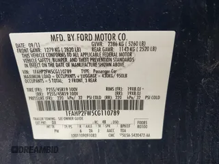 2012 Ford Taurus Limited with VIN 1FAHP2FW5CG110789, listed as a IAAI auction lot 42153424 with 110,000 mi miles and . Bid and sale history available at DreamBid. Image 9.