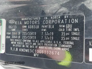 2016 Kia Sedona SX-L with VIN KNDME5C13G6112674, listed as a IAAI auction lot 41711275 with 154,337 mi miles and . Bid and sale history available at carsss.com. Image 9.