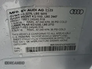 2023 Audi A4 allroad Prestige with VIN WA19AAF43PA067209, listed as a Copart auction lot 44194415 with 29,655 mi miles and Salvage Title. Bid and sale history available at carsss.com. Image 12.
