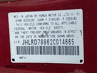 2002 Honda CR-V EX with VIN JHLRD78862C014665, listed as a IAAI auction lot 42084791 with Not Provided miles and . Bid and sale history available at DreamBid. Image 9.