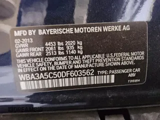 2013 BMW 3 Series 328i with VIN WBA3A5C50DF603562, listed as a Copart auction lot 58589135 with 112,150 mi miles and Salvage title. Bid and sale history available at DreamBid. Image 13.