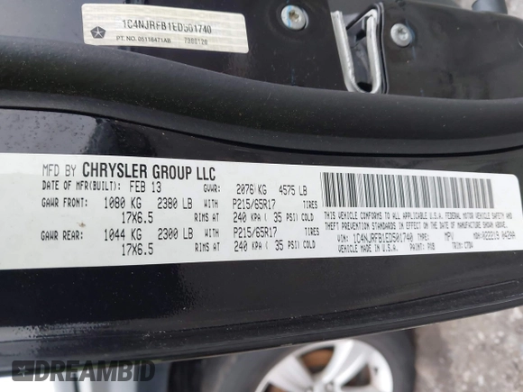 2014 Jeep Patriot Latitude with VIN 1C4NJRFB1ED501740, listed as a IAAI auction lot 42722549 with 147,974 mi miles and . Bid and sale history available at DreamBid. Image 9.
