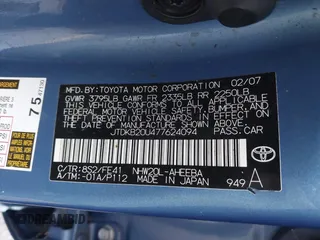 2007 Toyota Prius with VIN JTDKB20U477624094, listed as a IAAI auction lot 42493204 with 201,554 mi miles and . Bid and sale history available at DreamBid. Image 9.