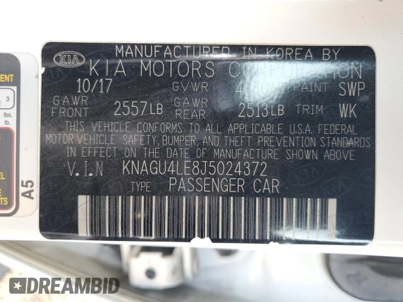 2018 Kia Optima EX z VIN KNAGU4LE8J5024372, wystawiony jako Copart lot #88290285 z przebiegiem Nie podano mil oraz Szkoda całkowita • Salvage title. Historia ofert i sprzedaży dostępna na DreamBid. Obrazek 14.