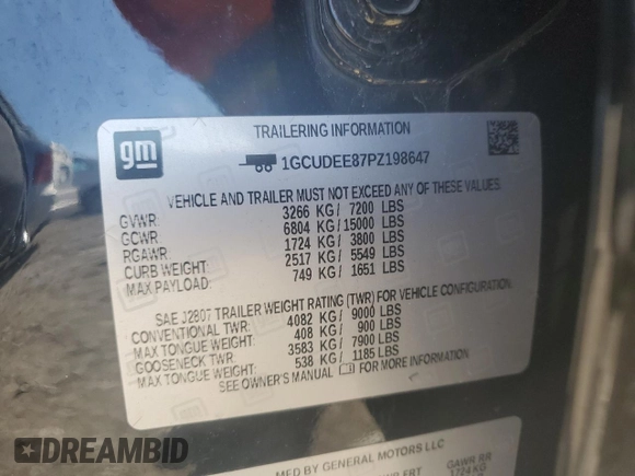 2023 Chevrolet Silverado 1500 RST with VIN 1GCUDEE87PZ198647, listed as a Copart auction lot 42181405 with 55,906 mi miles and Salvage Title. Bid and sale history available at DreamBid. Image 12.