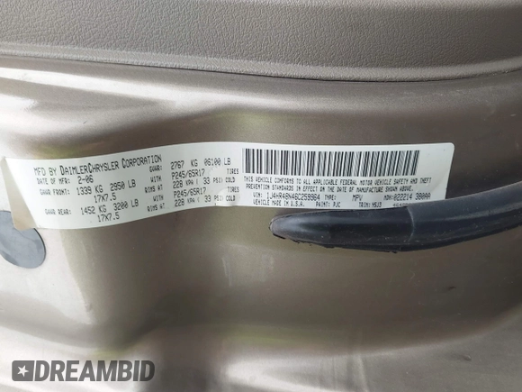 2006 Jeep Grand Cherokee Laredo with VIN 1J4HR48N46C259964, listed as a IAAI auction lot 42698023 with 201,624 mi miles and . Bid and sale history available at DreamBid. Image 9.