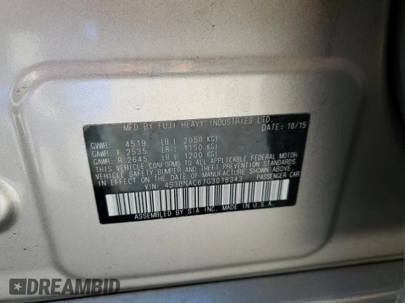 2016 Subaru Legacy Premium z VIN 4S3BNAC67G3018343, wystawiony jako Copart lot #62030235 z przebiegiem 118 337 mil mil oraz Szkoda całkowita • Salvage title. Historia ofert i sprzedaży dostępna na DreamBid. Obrazek 12.