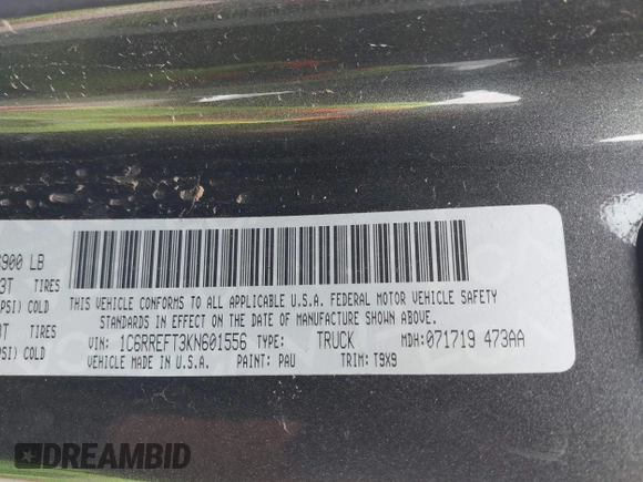 2019 Ram 1500 Big Horn z VIN 1C6RREFT3KN601556, wystawiony jako IAAI lot #41862219 z przebiegiem 110 706 mil mil oraz . Historia ofert i sprzedaży dostępna na DreamBid. Obrazek 9.