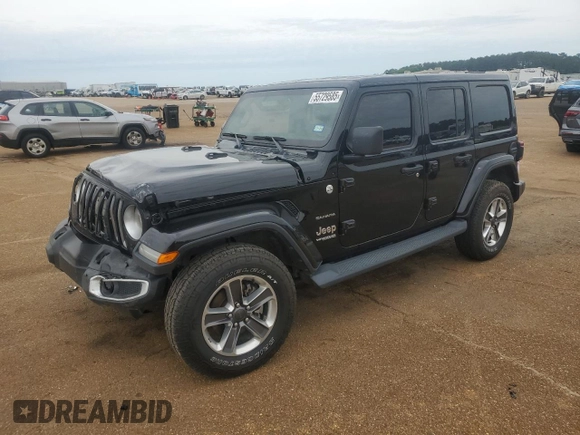 2020 Jeep Wrangler Unlimited Sahara с VIN 1C4HJXEG9LW243287, выставлен на аукционе Copart как лот 55729585 с пробегом 56 913 миль миль и Списание • Salvage title. История ставок и продаж доступна на DreamBid. Изображение 1.