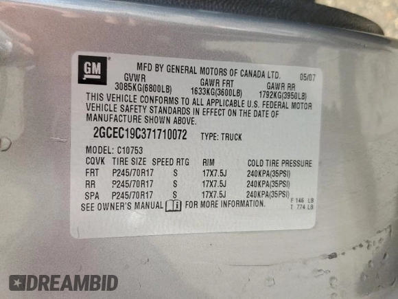 2007 Chevrolet Silverado 1500 LT w/1LT with VIN 2GCEC19C371710072, listed as a Copart auction lot 45674895 with 235,817 mi miles and Salvage Title. Bid and sale history available at carsss.com. Image 12.