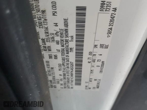 2015 Ford Transit z VIN 1FTNE1CM9FKA53207, wystawiony jako Copart lot #62840195 z przebiegiem 208 385 mil mil oraz Czysty tytuł • Clean title. Historia ofert i sprzedaży dostępna na DreamBid. Obrazek 13.