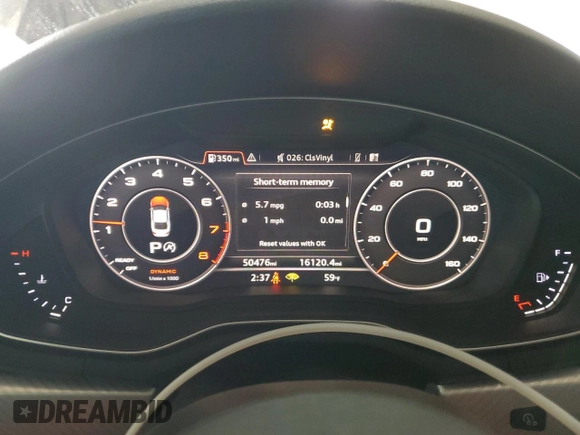 2019 Audi A5 Premium Plus with VIN WAUTNAF54KA008183, listed as a Copart auction lot 50423625 with 50,476 mi miles and Salvage Title. Bid and sale history available at DreamBid. Image 9.