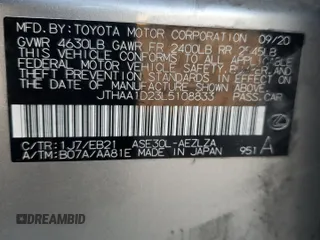 2020 Lexus IS 300 with VIN JTHAA1D23L5108833, listed as a Copart auction lot 50543425 with 60,429 mi miles and Salvage title. Bid and sale history available at DreamBid. Image 12.