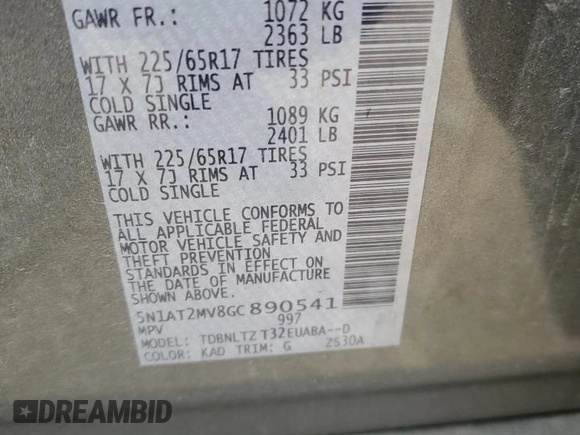 2016 Nissan Rogue SL with VIN 5N1AT2MV8GC890541, listed as a Copart auction lot 76716473 with 113,133 mi miles and Salvage Title. Bid and sale history available at DreamBid. Image 13.