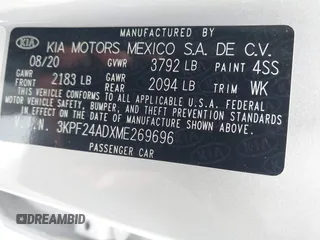 2021 Kia Forte LXS with VIN 3KPF24ADXME269696, listed as a IAAI auction lot 42498767 with 90,070 mi miles and . Bid and sale history available at DreamBid. Image 9.