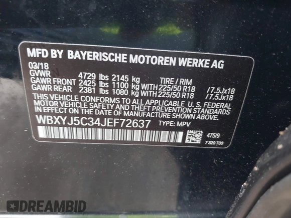 2018 BMW X2 xDrive28i with VIN WBXYJ5C34JEF72637, listed as a IAAI auction lot 42064330 with 96,725 mi miles. Bid and sale history available at carsss.com. Image 9.