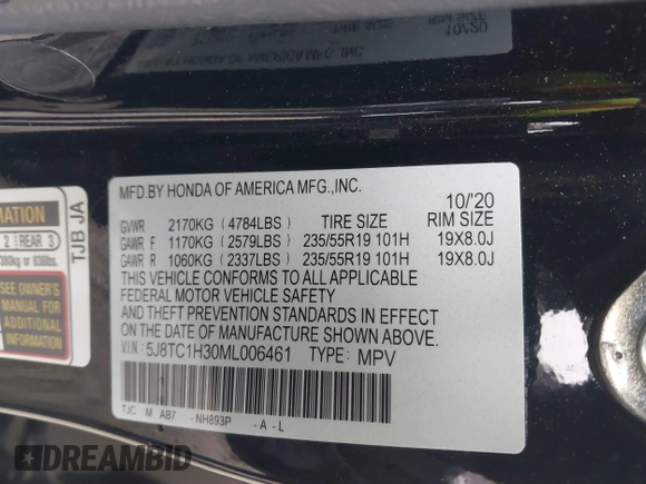 2021 Acura RDX with VIN 5J8TC1H30ML006461, listed as a IAAI auction lot 41195056 with 39,971 mi miles. Bid and sale history available at carsss.com. Image 9.