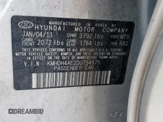 2013 Hyundai Elantra GLS z VIN KMHDH4AE2DU754975, wystawiony jako Copart lot #59701275 z przebiegiem 180 451 mil mil oraz Szkoda całkowita • Salvage title. Historia ofert i sprzedaży dostępna na DreamBid. Obrazek 12.