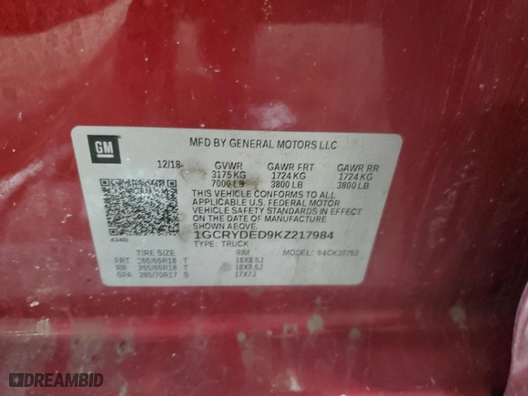 2019 Chevrolet Silverado 1500 LT with VIN 1GCRYDED9KZ217984, listed as a Copart auction lot 42634905 with 96,471 mi miles and Salvage Title. Bid and sale history available at carsss.com. Image 14.