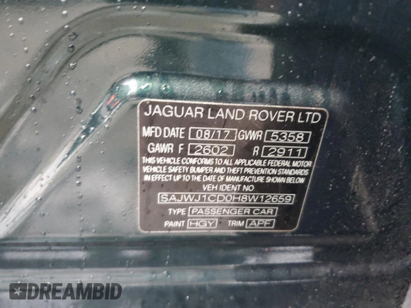 2017 Jaguar XJ R-Sport with VIN SAJWJ1CD0H8W12659, listed as a Copart auction lot 56292635 with 18,765 mi miles and Salvage Title. Bid and sale history available at DreamBid. Image 12.