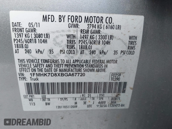 2011 Ford Explorer XLT с VIN 1FMHK7D8XBGA67720, выставлен на аукционе IAAI как лот 41712339 с пробегом 205 137 миль миль и . История ставок и продаж доступна на DreamBid. Изображение 9.