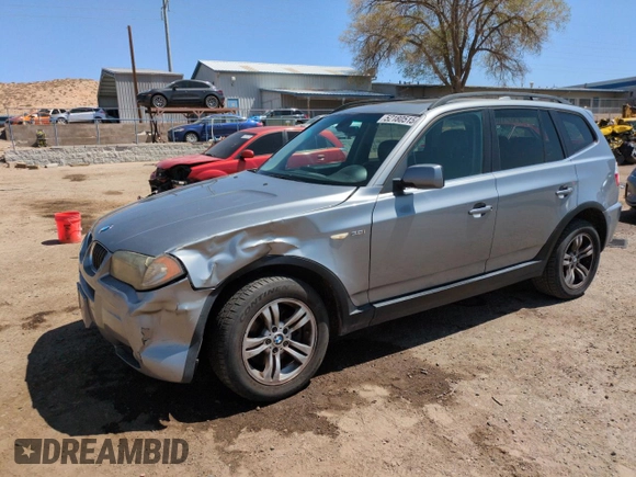 2006 BMW X3 3.0i with VIN WBXPA93466WG80206, listed as a Copart auction lot 52180515 with 120,626 mi miles and Salvage Title. Bid and sale history available at DreamBid. Image 1.