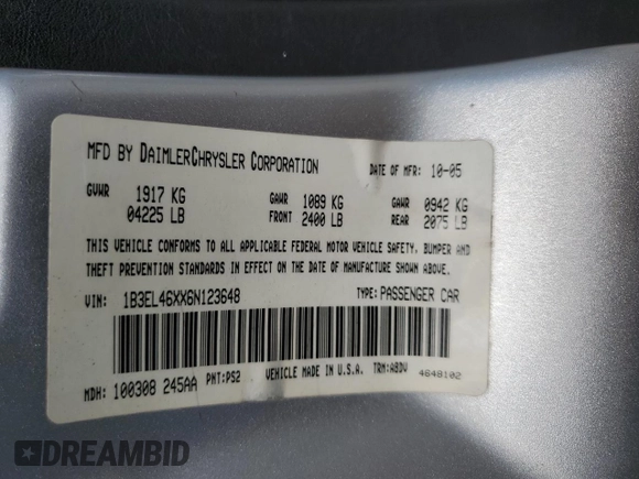 2006 Dodge Stratus SXT z VIN 1B3EL46XX6N123648, wystawiony jako Copart lot #67670914 z przebiegiem 118 573 mil mil oraz Szkoda całkowita • Salvage title. Historia ofert i sprzedaży dostępna na DreamBid. Obrazek 12.