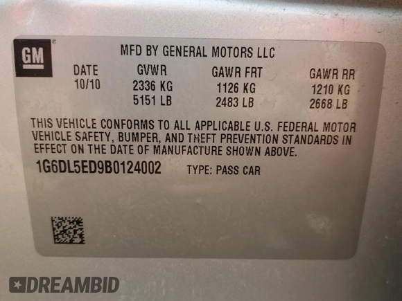 2011 Cadillac CTS Performance with VIN 1G6DL5ED9B0124002, listed as a Copart auction lot 49662865 with 119,926 mi miles and Clean Title. Bid and sale history available at DreamBid. Image 12.