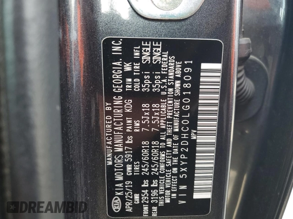 2020 Kia Telluride LX z VIN 5XYP2DHC0LG018091, wystawiony jako Copart lot #51170494 z przebiegiem 85 455 mil mil oraz Szkoda całkowita • Salvage title. Historia ofert i sprzedaży dostępna na DreamBid. Obrazek 13.