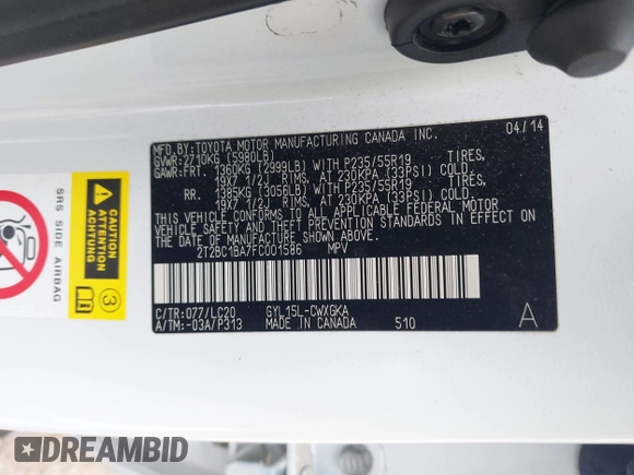 2015 Lexus RX 450h with VIN 2T2BC1BA7FC001586, listed as a IAAI auction lot 42077169 with 83,640 mi miles and . Bid and sale history available at DreamBid. Image 9.